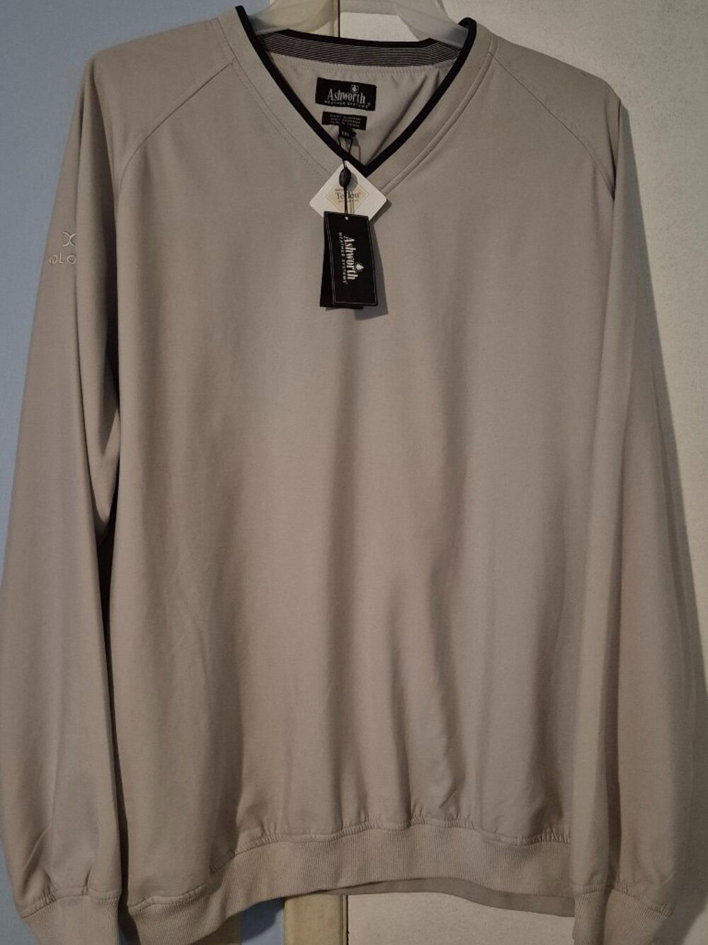 Ashworth Weather Systems Tan V-Neck LS Pullover Windbreaker Jacket Mens Size XXL